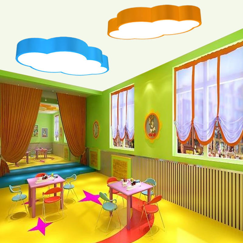 Cloud Shaped Nursery Ceiling Lamp Acrylic Led Cartoon Flush Mount Lighting Fixture In
