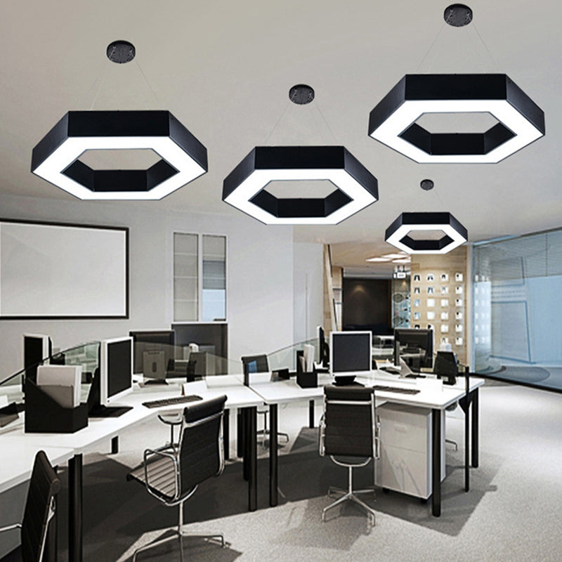 Modernacrylic Hexagonal Hanging Pendant In Black/White For Office Lighting