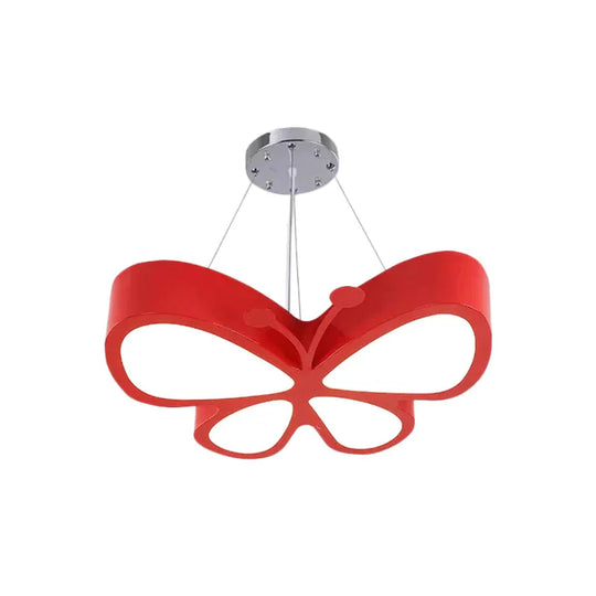 Led Bedroom Chandelier Lamp Kids Red/Yellow/Green Hanging Ceiling Light With Butterfly Acrylic