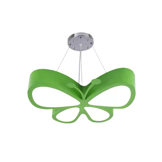 Led Bedroom Chandelier Lamp Kids Red/Yellow/Green Hanging Ceiling Light With Butterfly Acrylic
