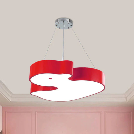 Duck Chandelier Pendant Light Cartoon Acrylic Led Bedroom Hanging Lamp Kit In Green/Red/Yellow Red