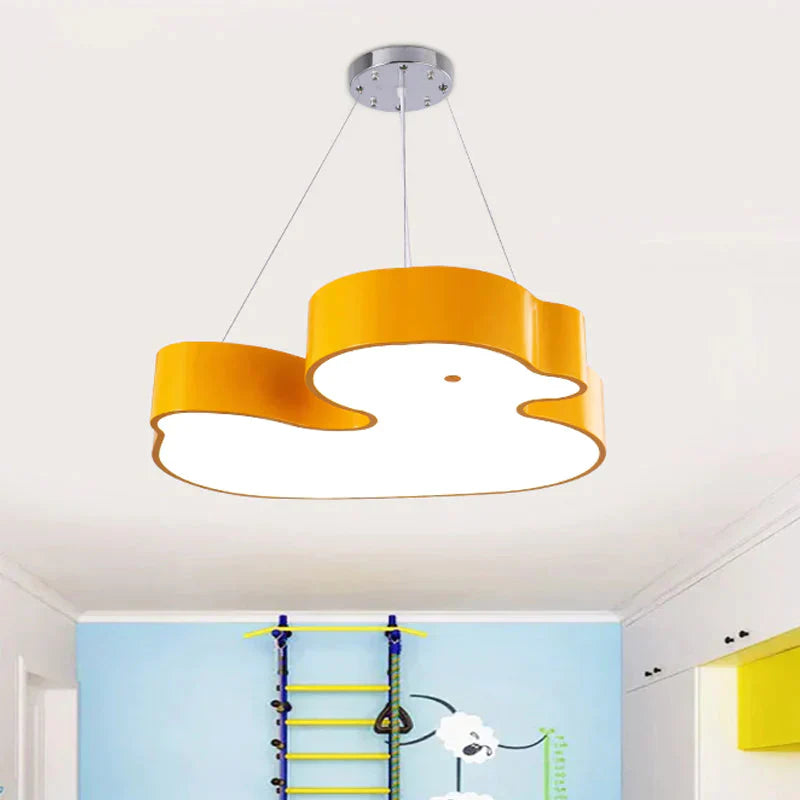 Duck Chandelier Pendant Light Cartoon Acrylic Led Bedroom Hanging Lamp Kit In Green/Red/Yellow