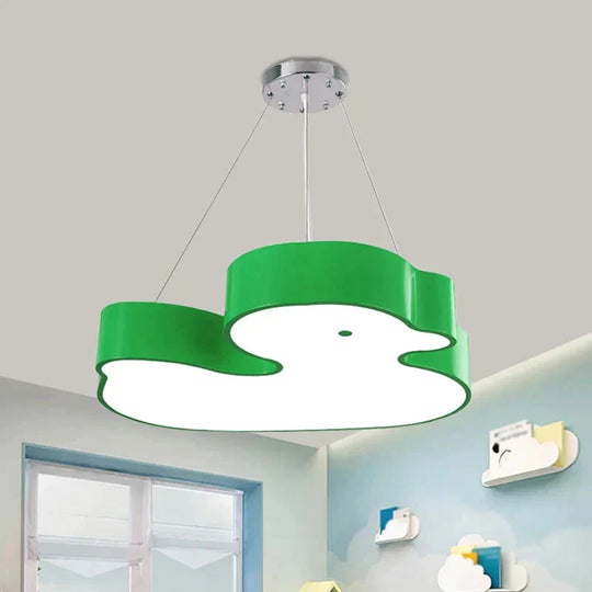 Duck Chandelier Pendant Light Cartoon Acrylic Led Bedroom Hanging Lamp Kit In Green/Red/Yellow