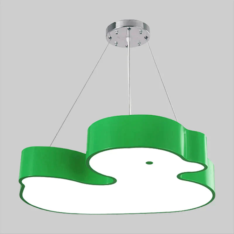 Duck Chandelier Pendant Light Cartoon Acrylic Led Bedroom Hanging Lamp Kit In Green/Red/Yellow