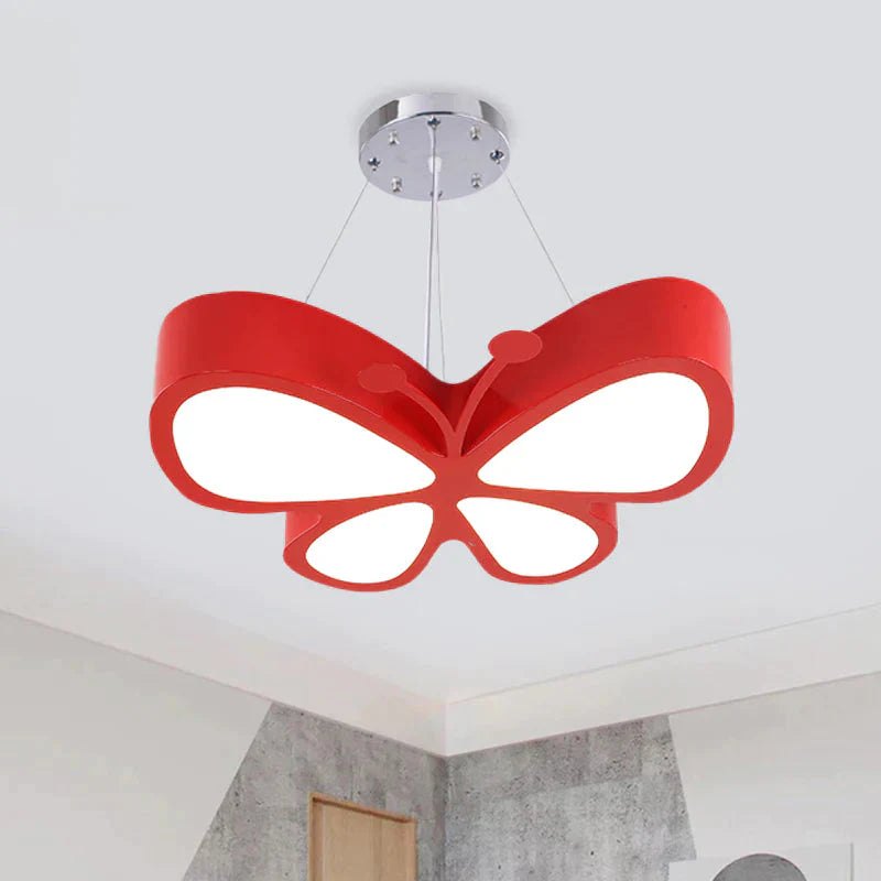 Kids Style Butterfly Chandelier Light Acrylic Led Hallway Ceiling Hang Fixture In Red/Blue/Yellow