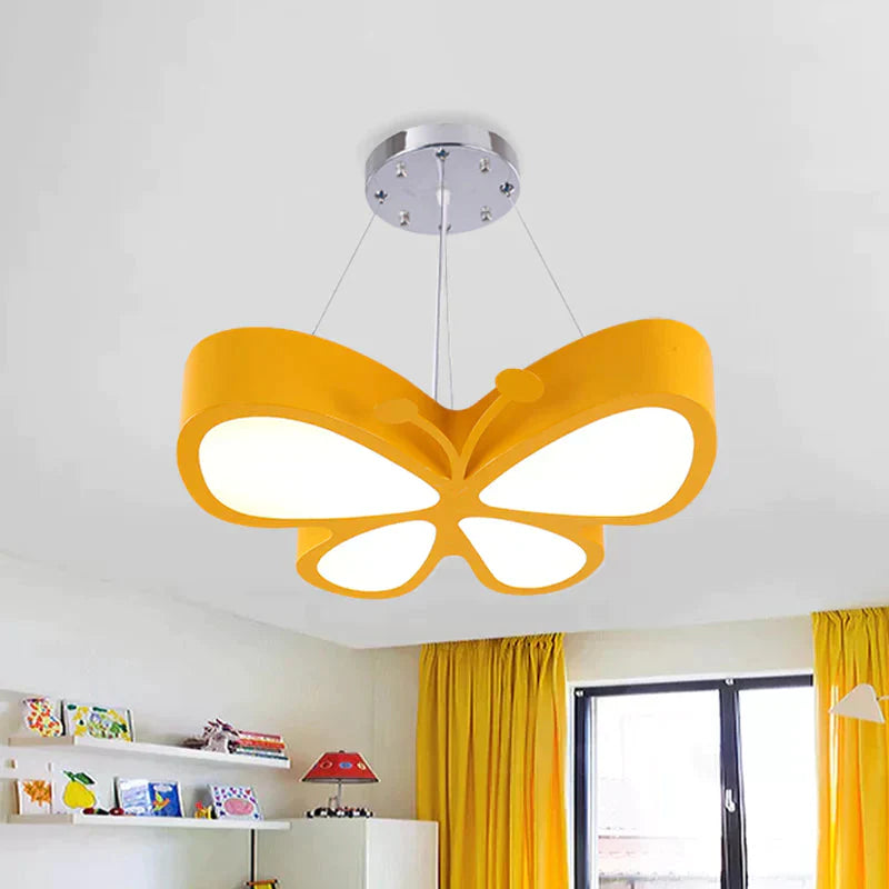 Kids Style Butterfly Chandelier Light Acrylic Led Hallway Ceiling Hang Fixture In Red/Blue/Yellow