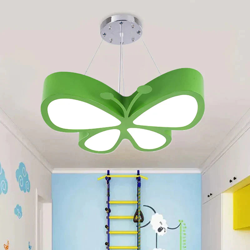 Kids Style Butterfly Chandelier Light Acrylic Led Hallway Ceiling Hang Fixture In Red/Blue/Yellow