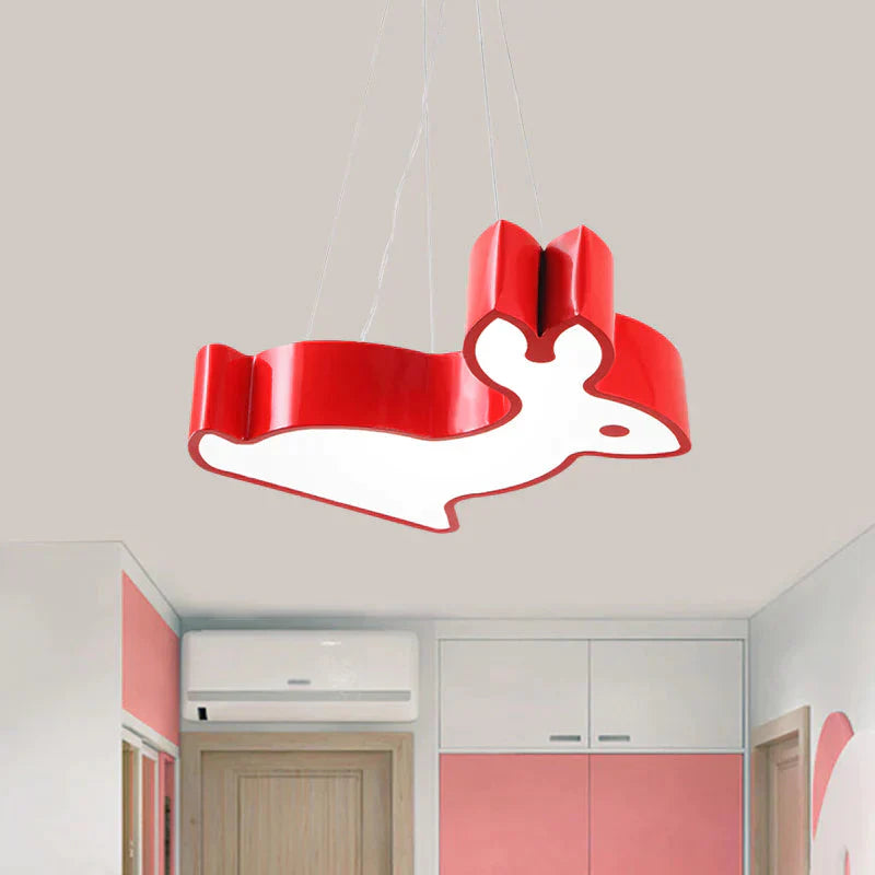 Rabbit Sleeping Room Ceiling Lamp Acrylic Kids Style Led Pendant Chandelier In Red/Blue/Yellow Red