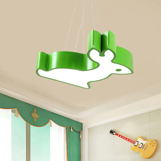 Rabbit Sleeping Room Ceiling Lamp Acrylic Kids Style Led Pendant Chandelier In Red/Blue/Yellow