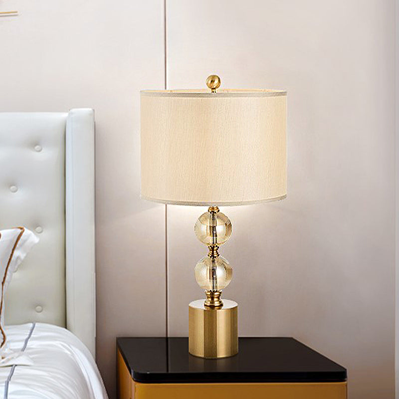 Zaniah - 1 - Head 1 Head Night Lamp Classic Bedroom Crystal Nightstand Light With Round Fabric