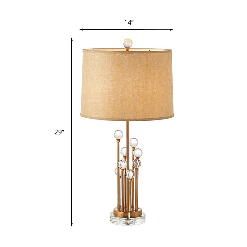 Valentine - Gold Fabric Drum Shade Night Lighting Traditional 1 Light Bedroom Nightstand Lamp In