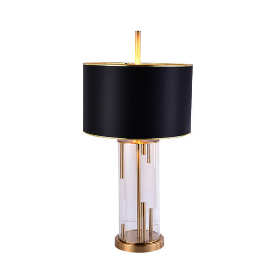 Ludovica - Black Fabric Night Table Lamp With Clear Glass Base Traditional Drum