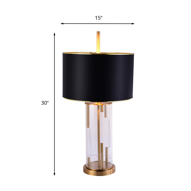 Ludovica - Black Fabric Night Table Lamp With Clear Glass Base Traditional Drum