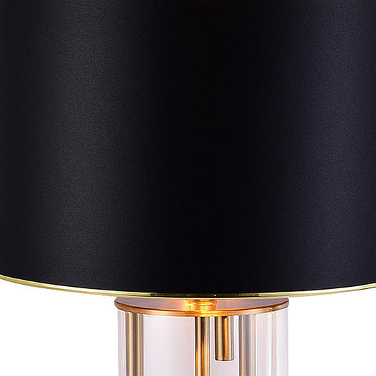 Ludovica - Black Fabric Night Table Lamp With Clear Glass Base Traditional Drum
