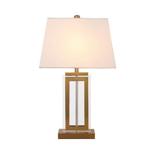 Stella - Minimalist White Fabric Nightstand Lamp With Gold Pedestal