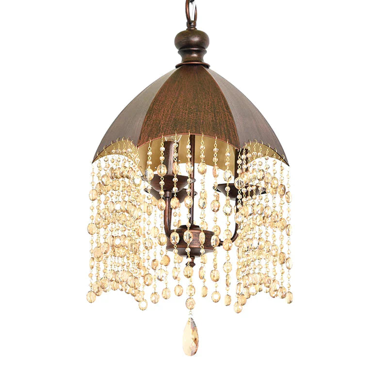 3 Lights Crystal Hanging Chandelier Traditional Rust Tapered Living Room Pendant Light Fixture