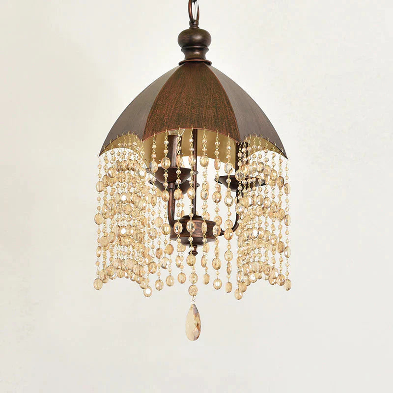 3 Lights Crystal Hanging Chandelier Traditional Rust Tapered Living Room Pendant Light Fixture