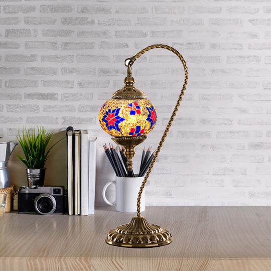 Naomi - Traditional Red/White/Yellow Glass Desk Lamp With Metal Base Yellow