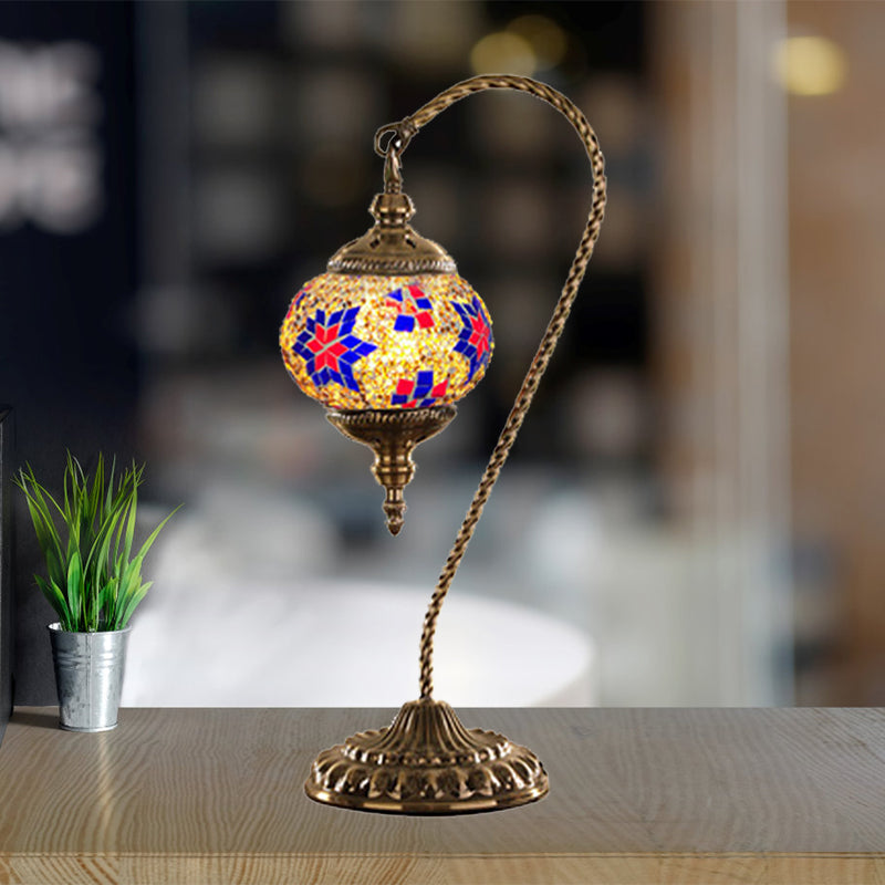 Naomi - Traditional Red/White/Yellow Glass Desk Lamp With Metal Base