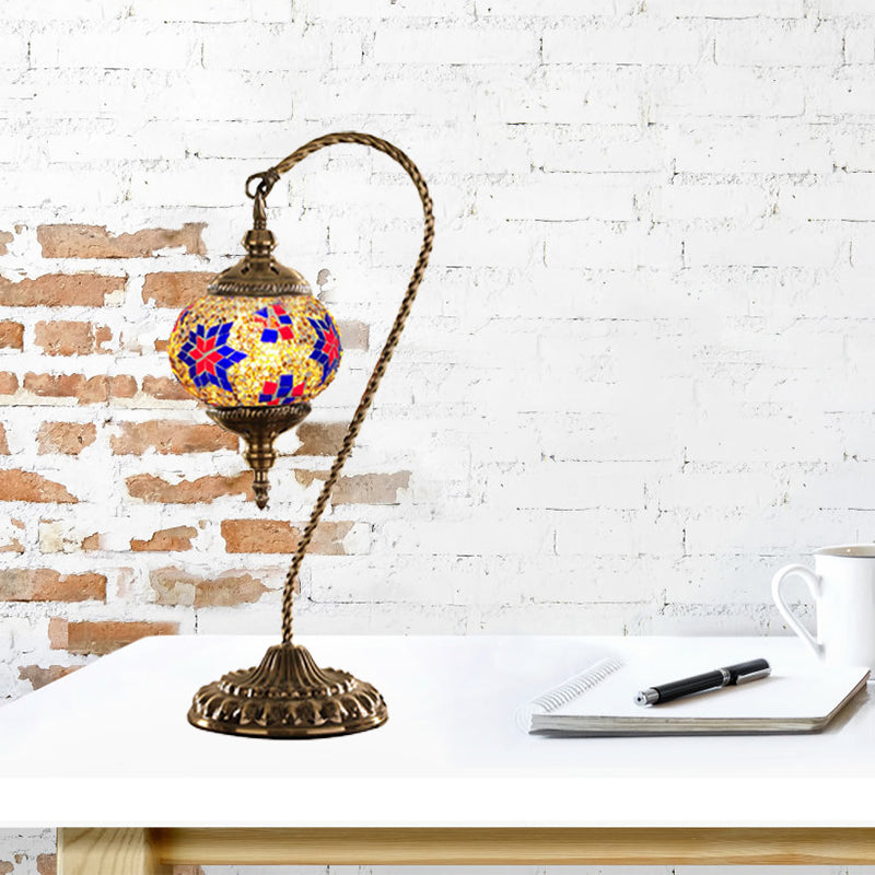 Naomi - Traditional Red/White/Yellow Glass Desk Lamp With Metal Base