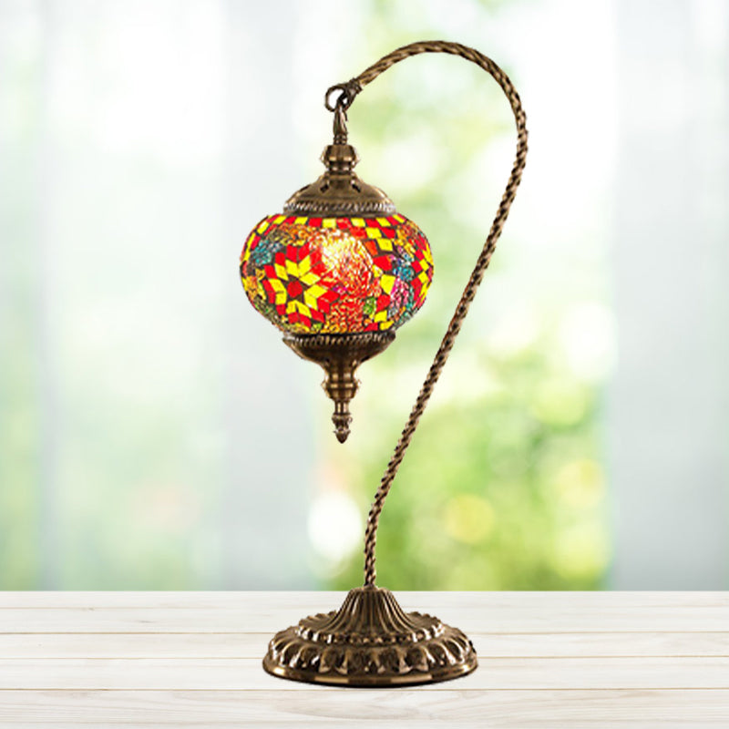 Naomi - Traditional Red/White/Yellow Glass Desk Lamp With Metal Base