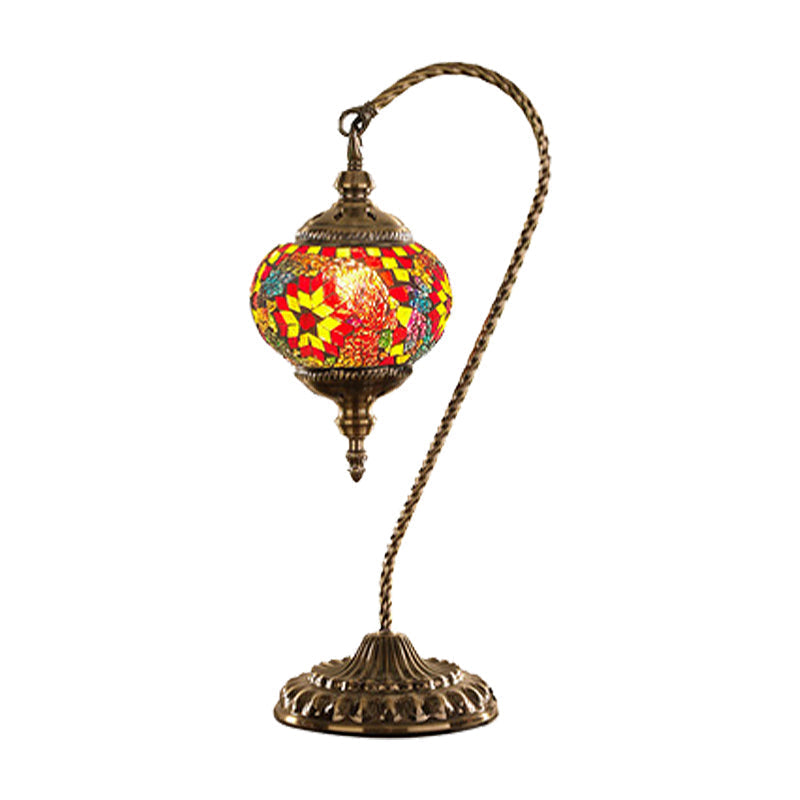 Naomi - Traditional Red/White/Yellow Glass Desk Lamp With Metal Base