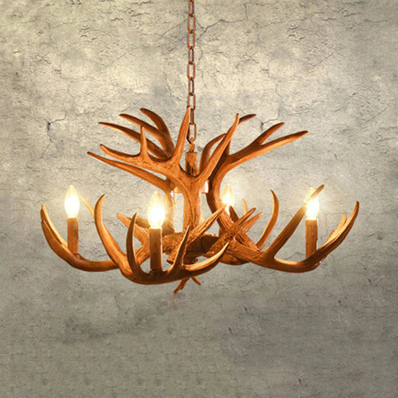 Antler Living Room Hanging Lamp Traditional Resin 4/6 Bulbs Brown Adjustable Chandelier Pendant