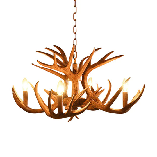 Antler Living Room Hanging Lamp Traditional Resin 4/6 Bulbs Brown Adjustable Chandelier Pendant