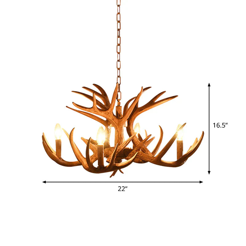 Antler Living Room Hanging Lamp Traditional Resin 4/6 Bulbs Brown Adjustable Chandelier Pendant