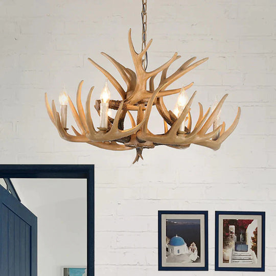 Antler Living Room Hanging Lamp Traditional Resin 4/6 Bulbs Brown Adjustable Chandelier Pendant