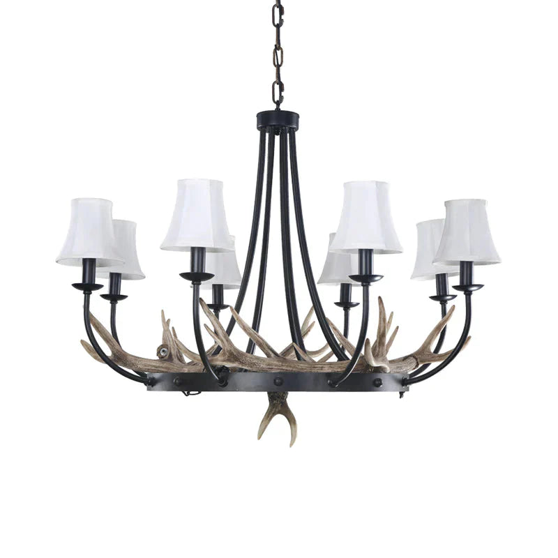 Bend Arm Metallic Hanging Chandelier Countryside 8 - Bulb Kitchen Suspension Lamp In Black With