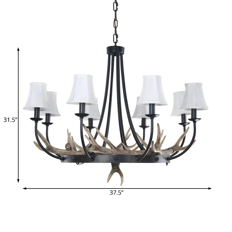 Bend Arm Metallic Hanging Chandelier Countryside 8 - Bulb Kitchen Suspension Lamp In Black With