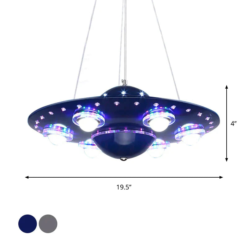 Metal Flying Saucer Hanging Chandelier Cartoon Integrated Led Pendant Ceiling Light In Silver/Dark