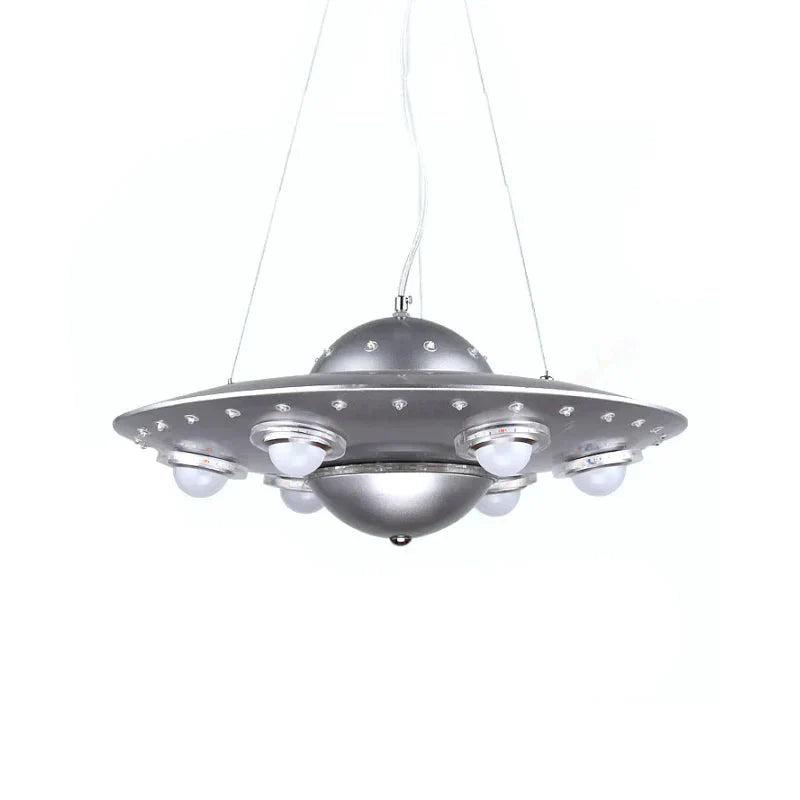 Metal Flying Saucer Hanging Chandelier Cartoon Integrated Led Pendant Ceiling Light In Silver/Dark