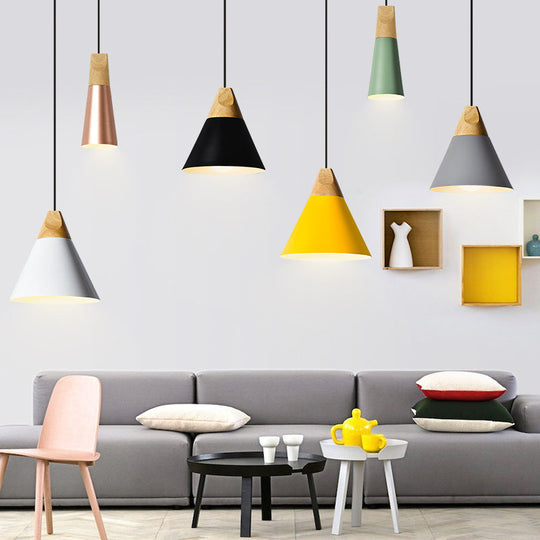 Harper - Mini Cone Suspension Lamp: Aluminum Macaron Single - Bulb Pendant Light