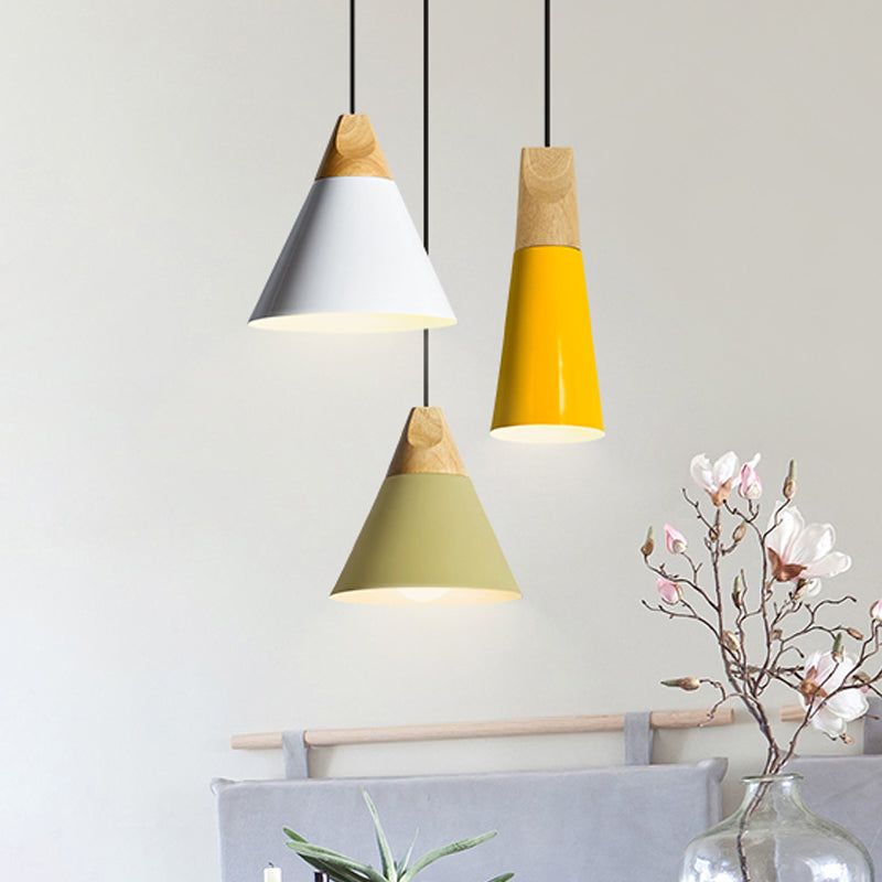 Harper - Mini Cone Suspension Lamp: Aluminum Macaron Single - Bulb Pendant Light