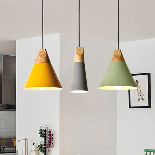 Harper - Mini Cone Suspension Lamp: Aluminum Macaron Single - Bulb Pendant Light Yellow / B