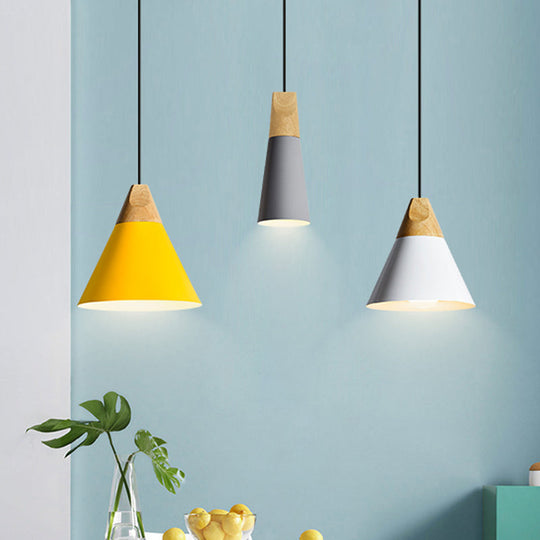 Harper - Mini Cone Suspension Lamp: Aluminum Macaron Single - Bulb Pendant Light