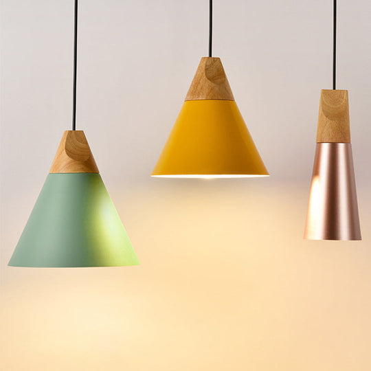 Harper - Mini Cone Suspension Lamp: Aluminum Macaron Single - Bulb Pendant Light