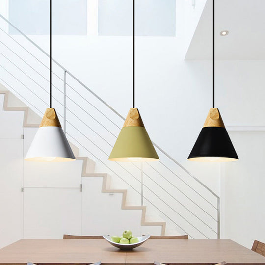 Harper - Mini Cone Suspension Lamp: Aluminum Macaron Single - Bulb Pendant Light