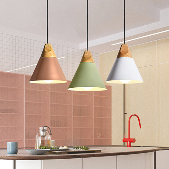 Harper - Mini Cone Suspension Lamp: Aluminum Macaron Single - Bulb Pendant Light