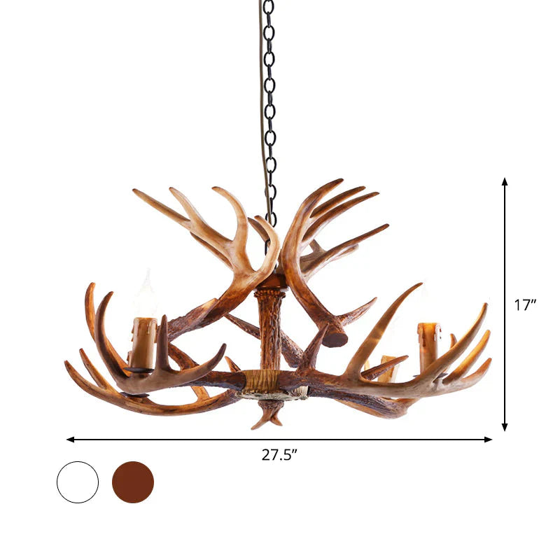 White/Brown 2 - Layered Rustic Resin Antler Chandelier 3/6/8 Lights