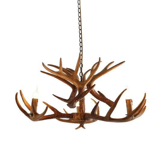 White/Brown 2 - Layered Rustic Resin Antler Chandelier 3/6/8 Lights 3 / Brown