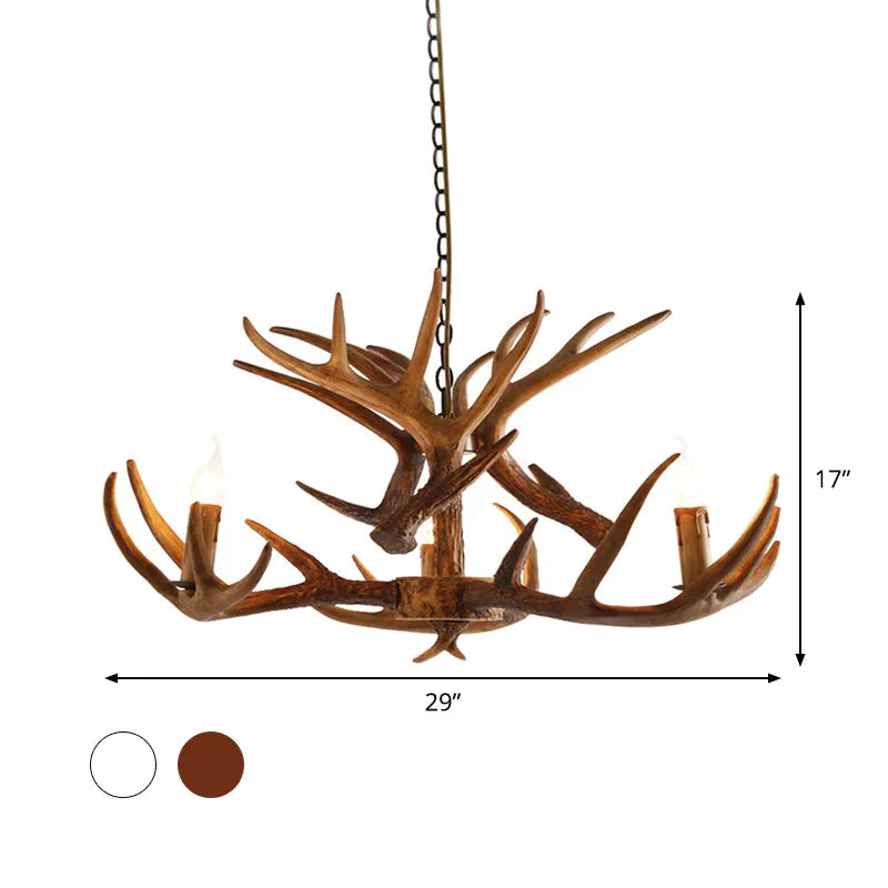 White/Brown 2 - Layered Rustic Resin Antler Chandelier 3/6/8 Lights