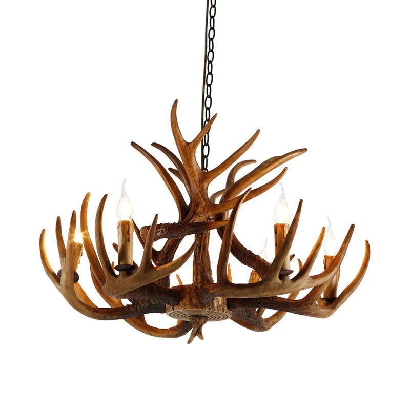 White/Brown 2 - Layered Rustic Resin Antler Chandelier 3/6/8 Lights