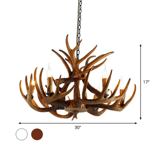 White/Brown 2 - Layered Rustic Resin Antler Chandelier 3/6/8 Lights