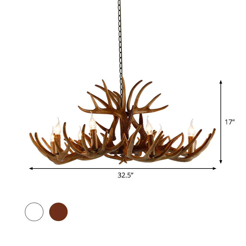 White/Brown 2 - Layered Rustic Resin Antler Chandelier 3/6/8 Lights