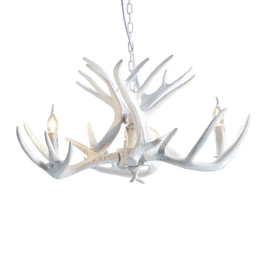 White/Brown 2 - Layered Rustic Resin Antler Chandelier 3/6/8 Lights