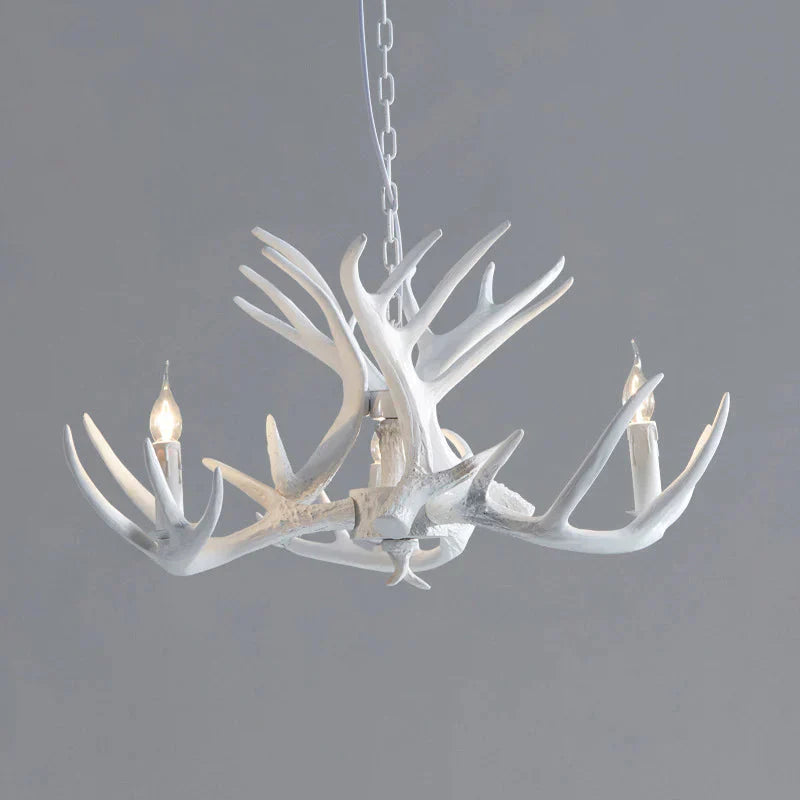 White/Brown 2 - Layered Rustic Resin Antler Chandelier 3/6/8 Lights