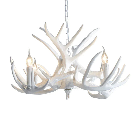 White/Brown 2 - Layered Rustic Resin Antler Chandelier 3/6/8 Lights 4 / White